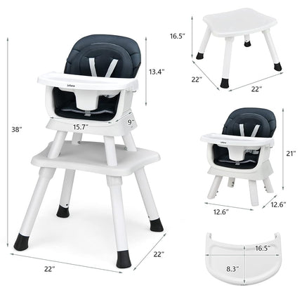 INFANS 8 in 1 Baby High Chair, Convertible Highchair for Babies and Toddlers, Infant Dining Booster Seat, Building Block Table, Kids Stool Table Chair Set with Removable Tray (Black)