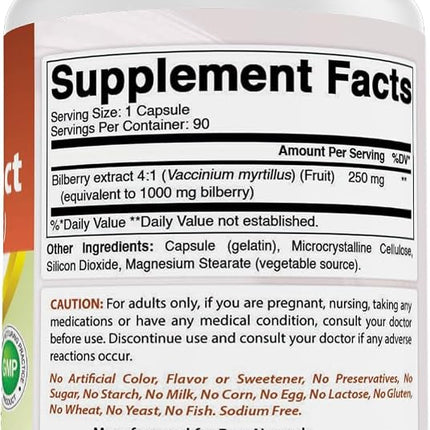 Best Naturals Bilberry Extract 1000mg for Healthy Vision, 90 Count