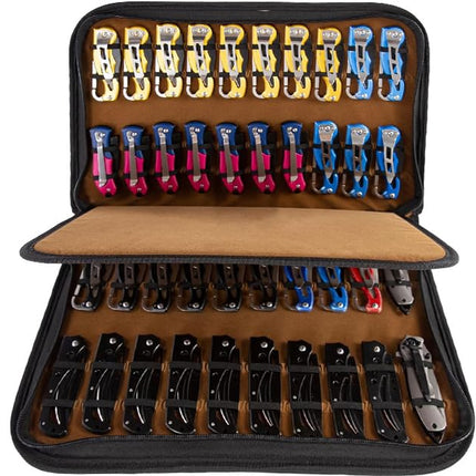 QEES 40-Slot Brown Pocket Knife Display Case Foldi