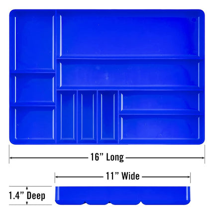 Ernst MFG 10 Compartment Drawer Organizer: Heavy Duty Stackable Tray for Automotive Garage Tool Organization - Low-Profile Toolbox Storage - Nuts and Bolts, Tools, Parts, Easy to Clean - Blue