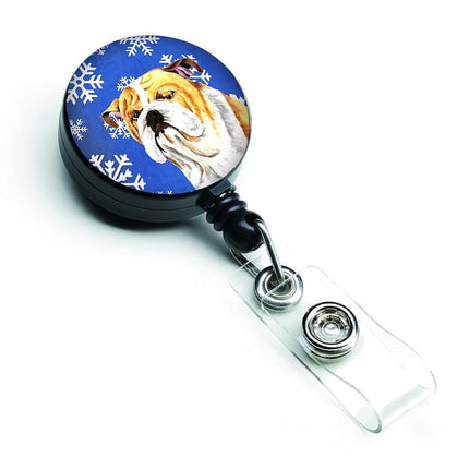 Caroline's Treasures Bulldog English Winter Snowflakes Holiday Retractable Badge Reel, Multicolor (SC9374BR)