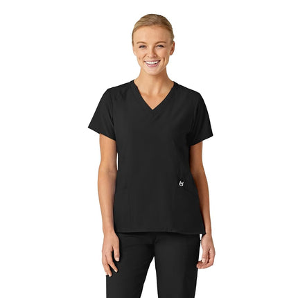 WonderWink 6155ABLACXL W123 Women's Stylized V-Neck Top, Black, Standard-XL Size