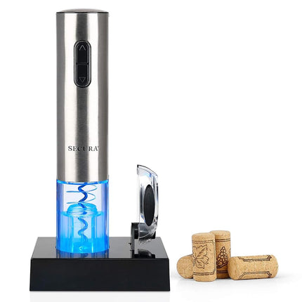 Secura E728.9251 Tire-bouchon électrique en acier inoxydable avec coupe-capsule (acier inoxydable)