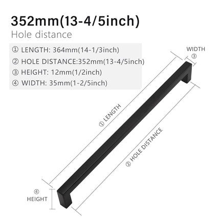 Redunest Cabinet Pulls Matte Black Cabinet Handles Square Drawer Pulls, 2 Pack Stainless Steel Kitchen Cabinet Handles, 13-4/5 Inch, 352mm Hole Centers