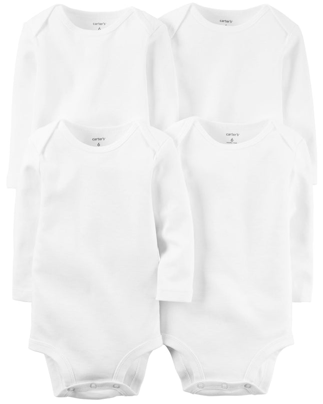 Lot de 4 grenouillères à manches longues Carter's pour bébés garçons, 12 mois, blanches