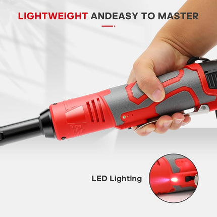 FAHKNS Llave de carraca inalámbrica extendida de 18 V, juego de llaves eléctricas de 3/8, 45 ft-lbs (60 N.m) 400RPM de potencia, 2 baterías de iones de litio de 2.0 Ah, 7 vasos (10/11/12/13/14/15/17mm) y cargador, gatillo de velocidad variable