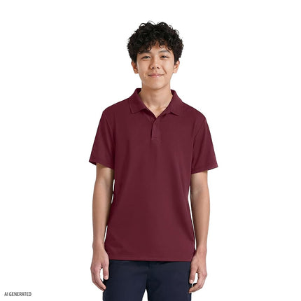 Polo de uniforme escolar de manga corta IZOD para niño, cierre de botones, material de alto rendimiento que absorbe la humedad, color borgoña, 8 Husky