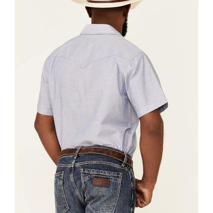 Wrangler Men's Cowboy Cut Western Two Pocket Short Sleeve Snap Work Shirt, Chambray, Medium