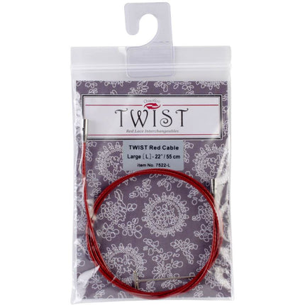 Câble ChiaoGoo 55 cm (22 pouces) avec clé pour aiguilles interchangeables circulaires en dentelle rouge Twist, grand ensemble 7522-L