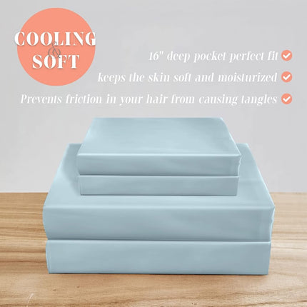 Elegant Comfort Luxurious 4-Piece Silky Satin Sheet Set, Skin and Hair Friendly, Wrinkle, Fade, Stain Resistant with Deep Pockets Fitted Sheet, Cooling Soft Satin Sheet Set, Queen, Baby Blue