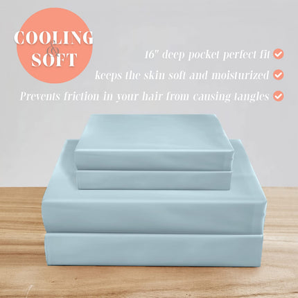 Elegant Comfort Luxurious 4-Piece Silky Satin Sheet Set, Skin and Hair Friendly, Wrinkle, Fade, Stain Resistant with Deep Pockets Fitted Sheet, Cooling Soft Satin Sheet Set, Twin, Baby Blue