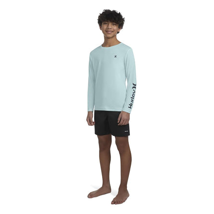 Hurley Boys' Long Sleeve UPF 50+ Rash Guard Swim Shirt, Mint Candy Heather, Small