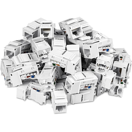 TRENDnet Cat6 Keystone Jack – 50-Pack, 90° Angle Termination, Colour-Coded Labelling for T568B Wiring, TC-K50C6