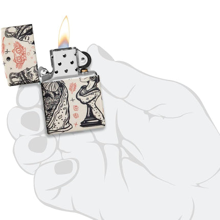 Zippo Windproof Lighter, Chess, 540°, Colour Image, Refillable, Reusable, Windproof Design, Gift Box, Made in USA