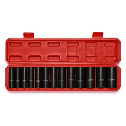 CASOMAN 1/2-Inch Drive Deep Impact Socket Set, 13 Pieces Set, 7/16"-1-1/4", CR-MO, SAE, Heavy Duty Storage Case