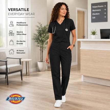 Pantalón de trabajo de alto rendimiento Dickies Temp-iq Bi-Stretch con bajo enrollable para mujer, Negro, 10