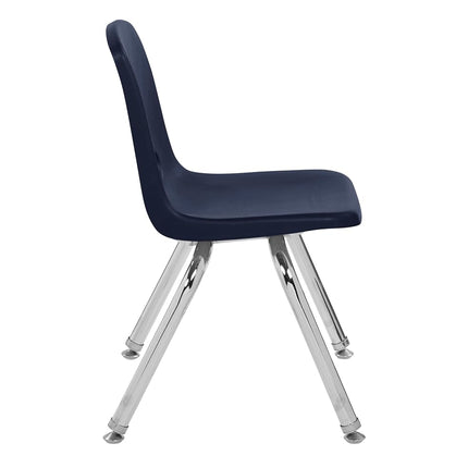 12" School Stack Chair, Stacking Student Chairs with Chromed Steel Legs and Nylon Swivel Glides - Navy (6-Pack)