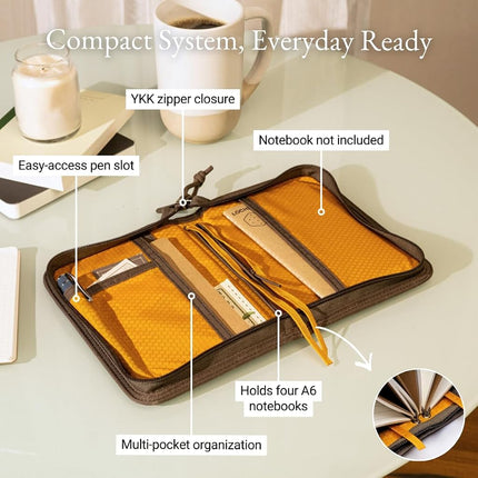 LOCHBY® Field Folio A6 | Zippered Notebook Cover | Water-Resistant Waxed Canvas | Ideal for Travel, Art, & Bullet Journals