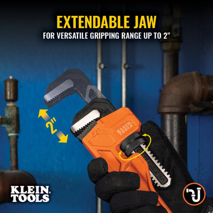 KLEIN TOOLS 68227 14-Inch Cast Iron Pipe Wrench, Heavy Duty Adjustable Plumbing Wrench with I-Beam Handle, 2-Inch Jaw Capacity
