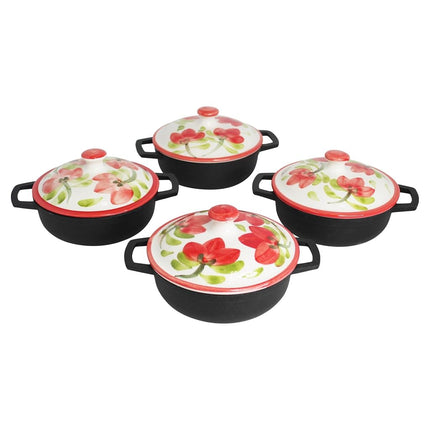 IMUSA USA Limited Edition Carmen de Viboral Hand Painted 8 Piece Caldero Set with Ceramic Hand-Painted Lid (Set Includes 4 0.5Qt Calderos with Ceramic Lids) Christmas Gift