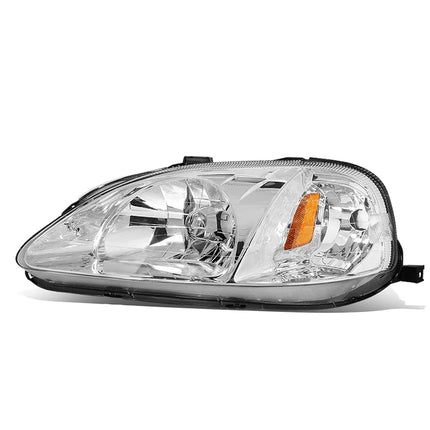 DNA Motoring OEM-HL-0006-R Chrome Factory Style Passenger Side Headlight Replacement For 99-00 Civic