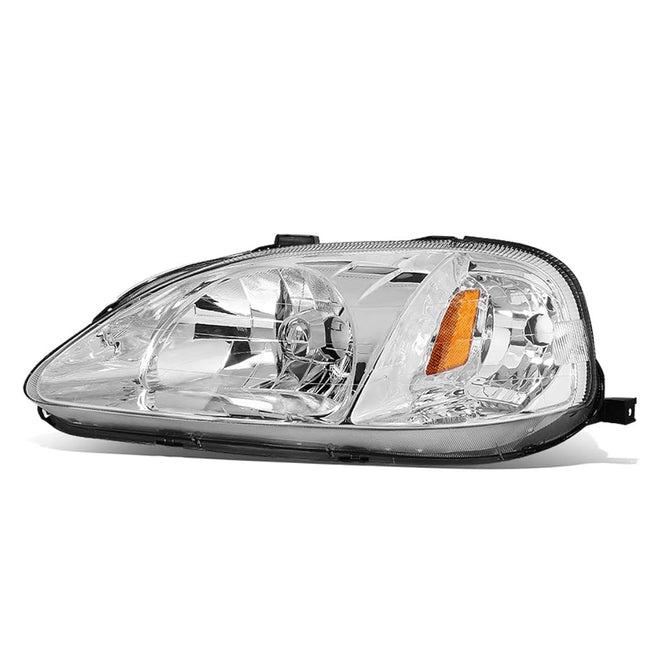 DNA Motoring OEM-HL-0006-R Chrome Factory Style Passenger Side Headlight Replacement For 99-00 Civic