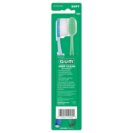 Cepillo de dientes GUM Technique Deep Clean - Cabeza completa - Cepillos de dientes suaves para adultos - Cerdas suaves, ultra finas y cónicas, recomendado por profesionales dentales, 2 unidades