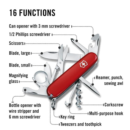 Victorinox Swiss Army Pocket Knife Explorer with 16 Functions, Red