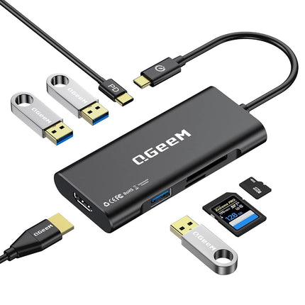 QGeeM USB-C 7-in-1 Dongle with 100W PD, 3X USB 3.0
