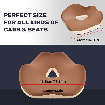 Coverado Car Seat Cushion, Memory Foam Office Chair Cushion for Car Airplane, Everlasting Comfort Sciatica & Hip & Tailbone Pain Relief Cushion for Long Sitting Driver Office Worker-Beige