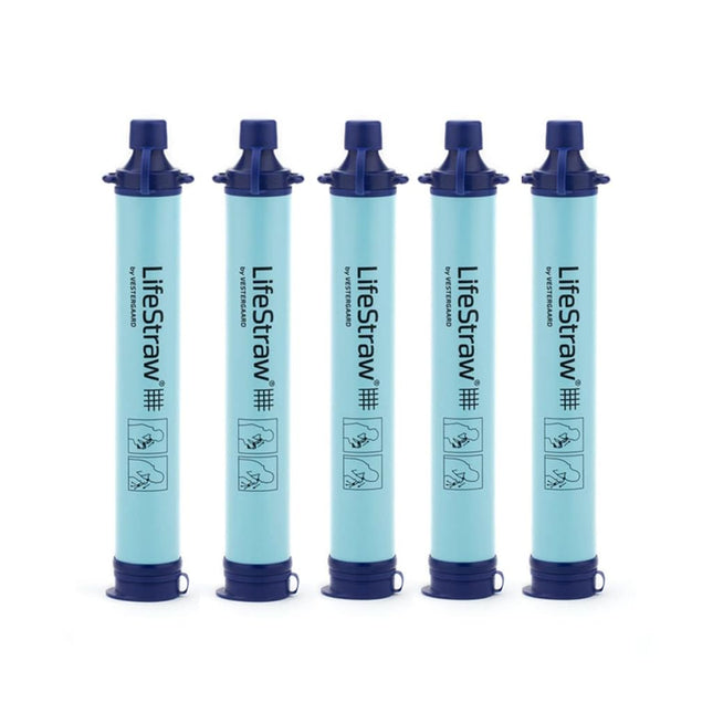 LifeStraw Personal Water Filter for Hiking, Camping, Travel, and Emergency Preparedness, 5 Pack, Blue