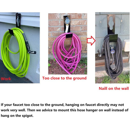 Garden Hose Hanger Wall Mount Heavy Duty Metal Hose Holder Hook for 150ft Hose (Large, Black)