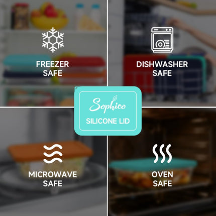 Sophico 6 Cup Rectangle Silicone Storage Cover Lids Replacement for Pyrex 7211-PC Glass Bowls, Container not Included (Mint)