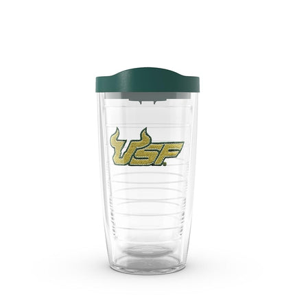 Vaso individual Tervis de 16 oz con el emblema de la Universidad del Sur de Florida y tapa Hunter, transparente