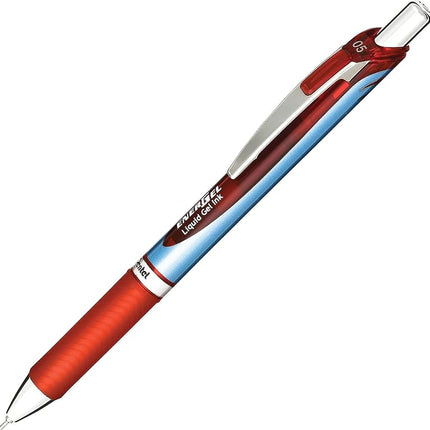 Bolígrafo Pentel EnerGel Deluxe RTX Retráctil de Gel Líquido, Trazo Fino, Punta de Aguja, Tinta Roja, Caja de 12 (BLN75-B)
