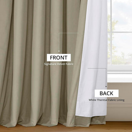 HPD Half Price Drapes Signature Velvet Thermal Blackout Curtains for Living Room 96 Inch Long (1 Panel) Rod Pocket Insulated Blackout Curtains for Bedroom Window Curtains, 50W x 96L, Cool Beige
