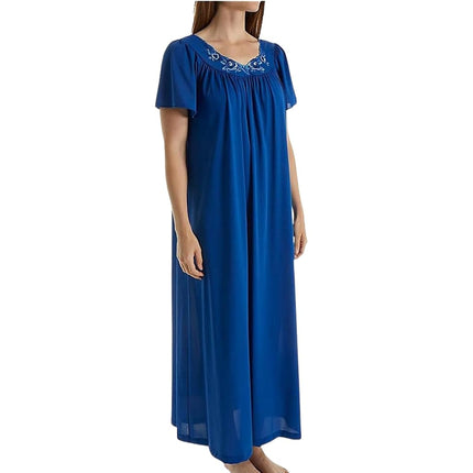 Shadowline Plus Size Women's Petals 53 Inch Short Flutter Sleeve Long Gown, Navy, S