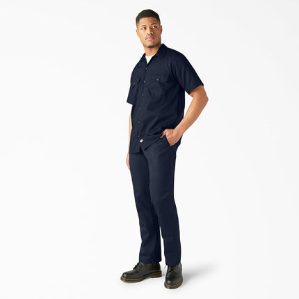 Dickies Mens Flex Relaxed Fit Short Sleeve Work Shirt, Dark Navy, S