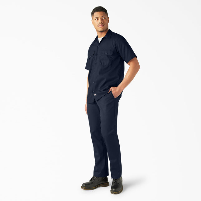 Dickies Mens Flex Relaxed Fit Short Sleeve Work Shirt, Dark Navy, Medium