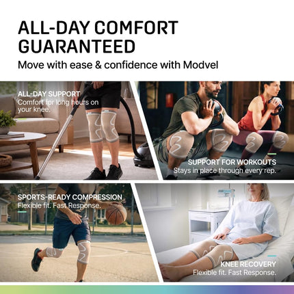 MODVEL Knee Braces for Knee Pain Women & Men - 2 Pack Knee Brace for Knee Pain Set, Knee Brace Compression Sleeve, Knee Braces for Knee Pain Meniscus Tear, ACL & Arthritis Pain Relief - Knee Sleeves