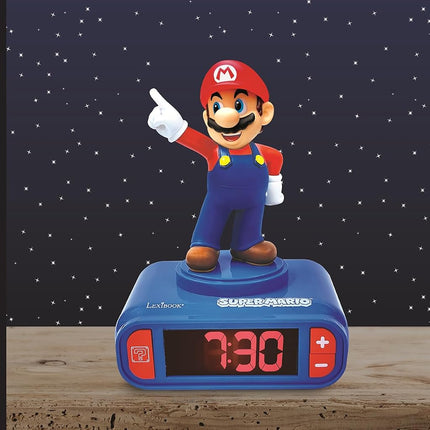 LEXIBOOK Nintendo Despertador Digital-Función Snooze-Efectos de Sonido de Super Mario-Niños, Azul/Rojo