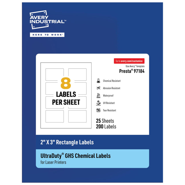 Avery UltraDuty GHS Labels, Waterproof, 2 X 3 Inch
