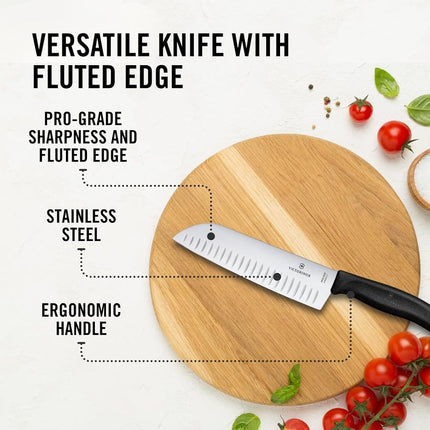 Victorinox Swiss Classic Fluted Wide Blade Santoku Knife, Black, 6.8523.17B