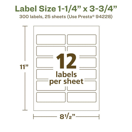 Avery EcoFriendly Matte White Recycled Rectangle Labels, 1.25" x 3.75", Print-to-The-Edge, Matte White Labels, Permanent Adhesive, Laser/Inkjet Printable, 300 Total
