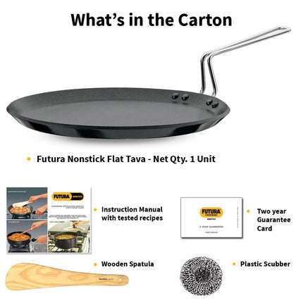 Futura Non-Stick Flat Tava Griddle, 12-Inch For Dosa, 4.88mm with Steel Handle