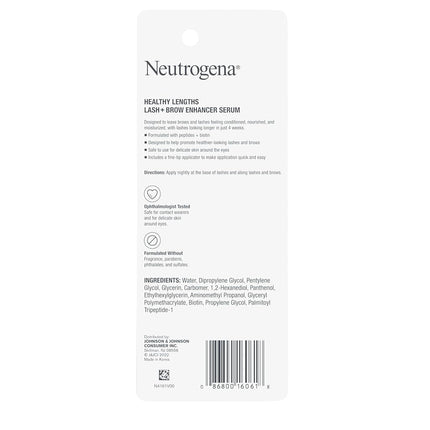 Neutrogena Healthy Lash + Brow Enhancer Serum Formulated with Biotin & Peptides; Nourishing & Conditioning Serum to Enhance the Look of Lashes & Eyebrows, 0.08 oz