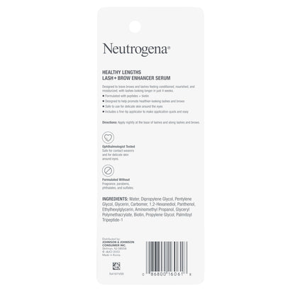 Neutrogena Healthy Lash + Brow Enhancer Serum Formulated with Biotin & Peptides; Nourishing & Conditioning Serum to Enhance the Look of Lashes & Eyebrows, 0.08 oz