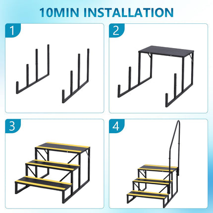 Escalones de 3 peldaños para RV con pasamanos, escalones de metal para jacuzzi con cintas antideslizantes, escalones portátiles para RV, escalones para casas móviles, remolques de viaje, cámper, jacuzzi, piscina en el suelo para interiores y exteriores
