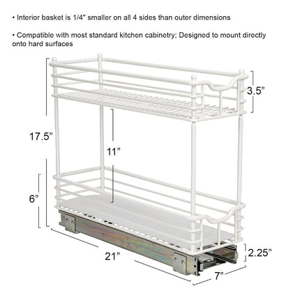 Organisateur coulissant étroit pour armoire Household Essentials, organisateur à deux niveaux, blanc, idéal pour les armoires étroites dans la cuisine, la salle de bain et plus encore, 17,8 cm