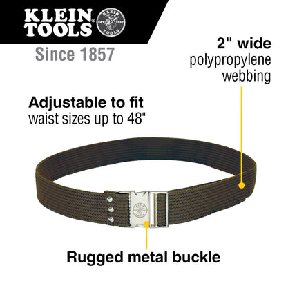 Cinturón para herramientas Klein Tools 5225, cinturón de electricista ajustable de 5 cm de ancho, se ajusta para una cintura de 122 cm
